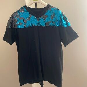 Vintage Custom Rimbello Black Tee with Teal & Black Sequins that changes colors